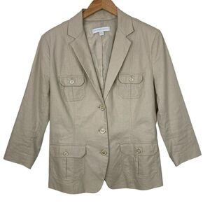 Beige Linen Utility Jacket Blazer, Size 12